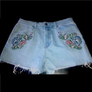 Embroidered denim jean shorts